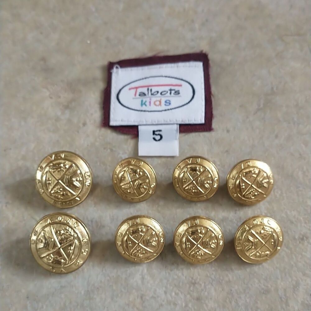 Talbots Buttons Shank Replacement Gold Tone Armory Crest Blazer Cardigan 8x Set